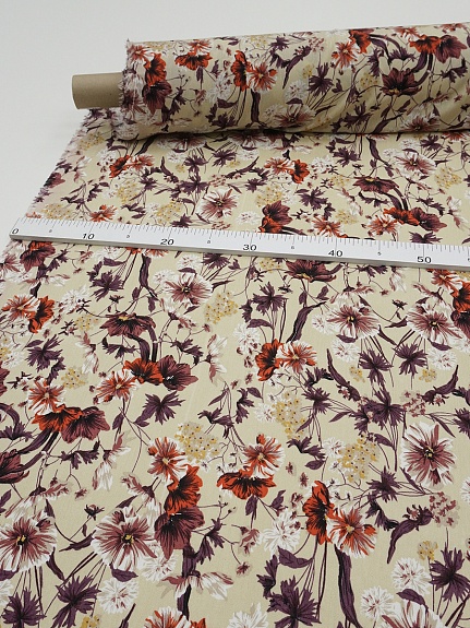 Креп-вискоза с эфф.жатости "Музыка цветов" цв.бежевый, ш.1.38м, вискоза-100%, 120гр/м.кв