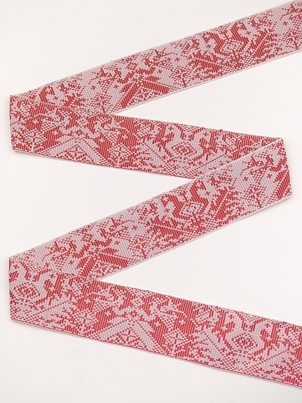 Жак.лента 70мм Красная макошь под вышивку на белом
