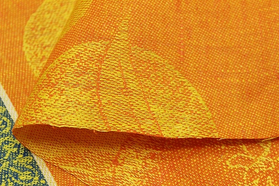 Холст полотенечный жаккардовый "Апельсины" цв.желтый/оранжевый, ш.0.49м, лен-100%, 220гр/м.кв