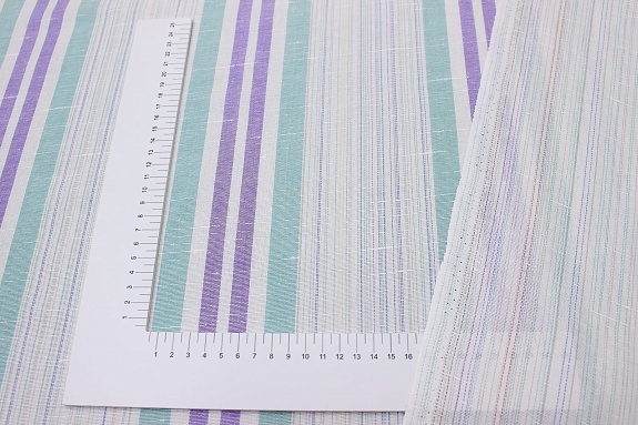 Полулен "Постельный меланж с узкой мятной/сиреневой полоской", ш.2.2м, лен-30%,хл-70%, 135гр/м.кв