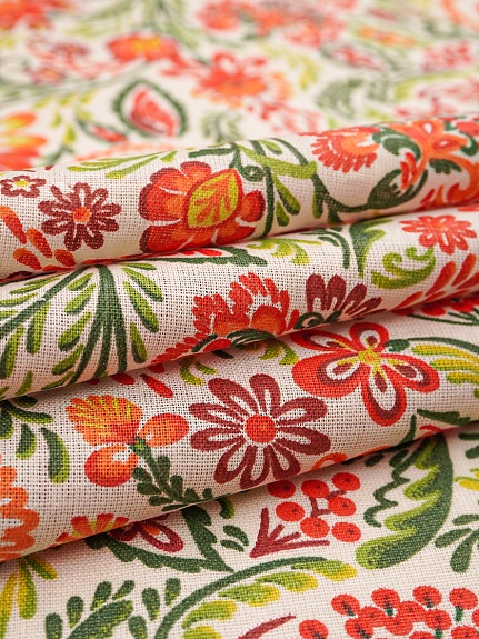 Ситец "Сказочное цветение" цв.оранжевый, ш.0.8м, хлопок-100%, 85гр/м.кв