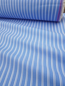 Пестроткань сорочечная "Двойная средняя полоска" цв.белый/ярко-голубой, ш.1.45м, хл-100%, 110гр/м.кв