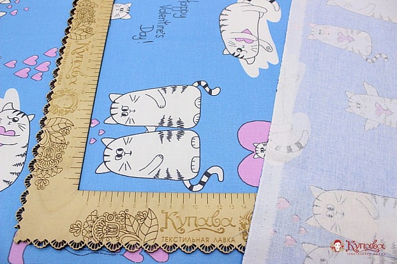 Бязь "Валентинов день" цв.голубой, ГОСТ, ш.1.5м,  хл-100%, 138гр/м.кв