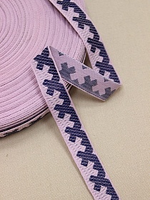 Жак.лента 17мм Чернильно-синий орнамент на бл.розово-сиреневом