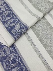 Холст полотенечный жаккард "Совы с ромбами" цв.темно-синий/серый, ш.0.5м, лен-30%, хлопок-70%