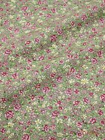 Теплый хлопок "Розовый сад на оливково-сером", ш.1.45м, хлопок-100%, 140гр/м.кв