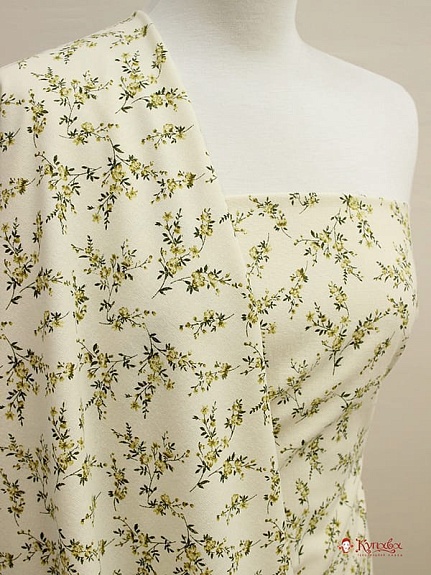 Мерный лоскут Плательный хлопок с микроворсом "Элиза" (хаки цветы на св.телесно-желтом), ш.1.45м, хлопок-100%