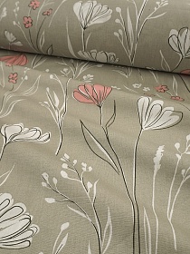 Бязь "Луговой эскиз" цв.серо-мятный, ГОСТ, ш.1.5м, хлопок-100%, 130гр/м.кв