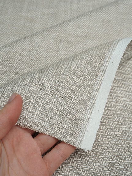 Лен костюмный с умягчением "Елочка" цв.молочный/бежево-кофейный, ш.1.5м, лен-100%, 190гр/м.кв