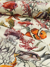 Импорт. хлопок Цифр.печать "Рыбы" цв.сливочно-оливковый, ш.1.45м, хлопок-100%, 90гр/м.кв