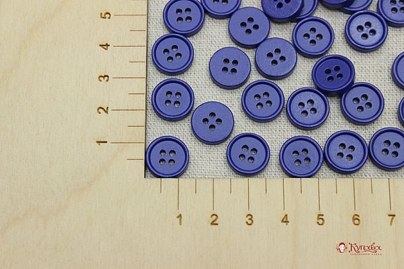 Пуговица пластмасса, цв.темно-васильковый, 12мм, 4 отверстия