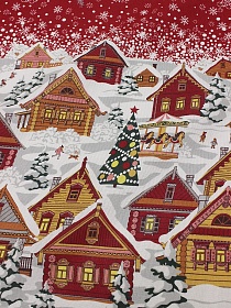 Мерный лоскут(ткань в отрезах) - Рогожка "Новогодняя пора" цв.красный, ш.1.5м, хлопок-100%