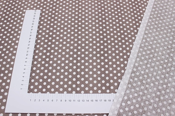 Бязь "Белый горох (7мм) на кофейно-пепельном", СОРТ2, ш.1.5м, хлопок-100%, 120гр/м.кв
