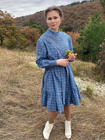 Платье из пестряди "Крупная клетка"