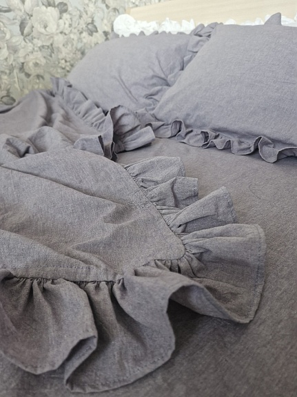 Постельное белье из вареного хлопка в пепельно-сером цвете