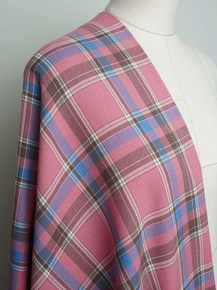 Фуле с вареным эффектом "Клетка" цв.темная роза/голубой, ш.1.4м, хлопок-100%, 160гр/м.кв