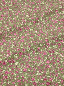 Теплый хлопок "Розовый сад на светло-зеленом хаки", ВИД2, ш.1.45м, хлопок-100%, 150гр/м.кв