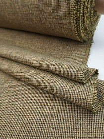 Шерсть пальтово-костюмная Твид "Мелкая клетка" цв.оливковый хаки, ш.1.5м, шерсть-40%, п/э-60%