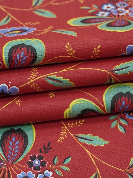 Перкаль "Марьюшка" цв.красный, ГОСТ, ш.1.5м, хлопок-100%, 125гр/м.кв