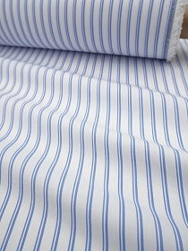 Пестроткань сорочечная "Двойная средняя полоска" цв.ярко-голубой/белый, ш.1.45м, хл-100%, 110гр/м.кв