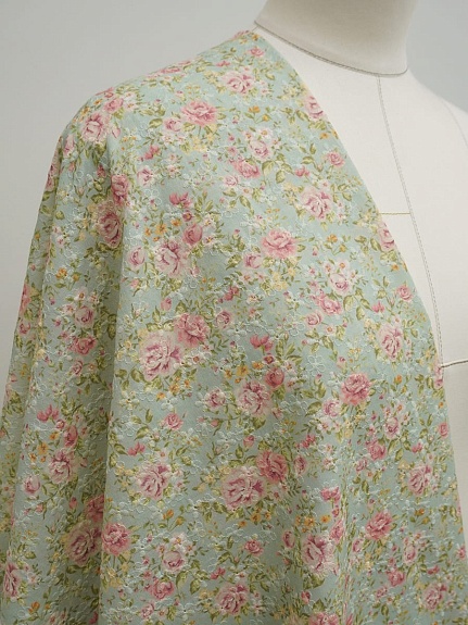 Мерный лоскут - Шитье Digital "Мэри Роуз" цв.морозная мята, ш.1.5м (выш.часть1.35м), батист, х