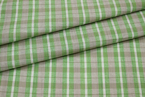 Холст полотенечный "Салатово-бежевая клетка с белой полоской", ш.0.5м, лен-30%, хл-70%, 140 гр/м.кв
