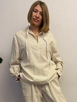 Домашний костюм из полульна "Мелкий белый горох (3мм)"