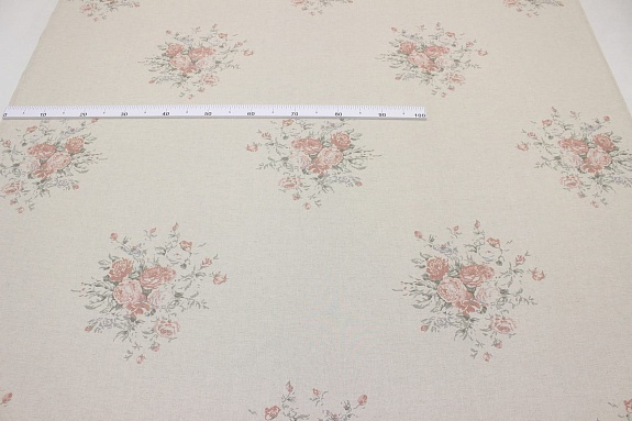 Полулен "Поллианна (коралловые цветы)" (на суровом), СОРТ2, ш.1.5м, лен-30%, хлопок-70%, 147гр/м.кв