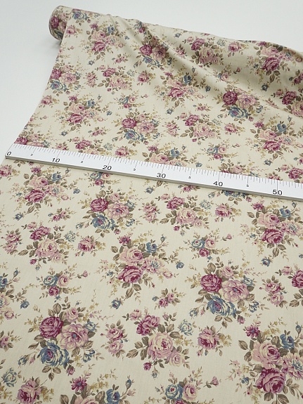 Сатин "Цветочное послание" цв.светло-бежевый, ш.1.6м, хлопок-100%, 110гр/м.кв