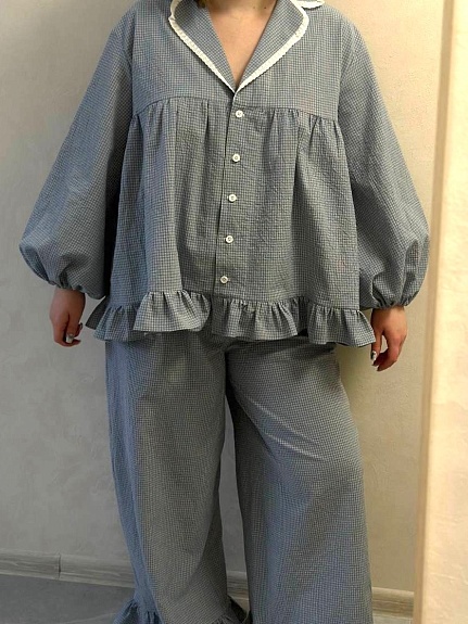 Домашний костюм из вареного хлопка "Мелкая двойная клетка"