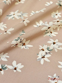Штапель "Жасминовые цветочки на бежевом-2", ш.1.44м, вискоза-100%, 110гр/м.кв