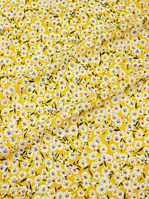 Штапель "Цветочная россыпь на желто-горчичном-2", ш.1.44м, вискоза-100%, 100гр/м.кв