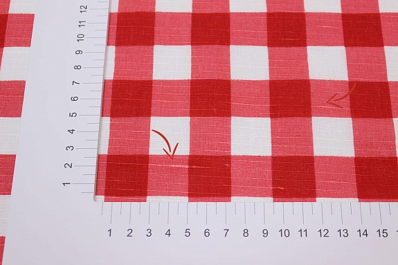 Полулен "Красная клетка на белом", СОРТ2, ш.1.5м, лен-30%, хлопок-70%, 140гр/м.кв