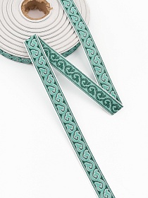 Жак.лента 18мм Мятно-зеленый узор на белом