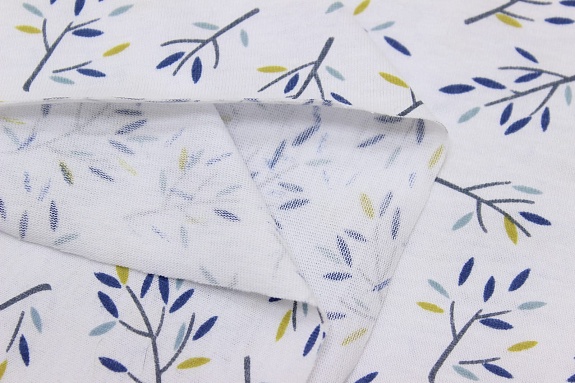 Трикотаж Кулир.гладь "Декоративные веточки-горчичные листочки", ш.1.96м(0.98м*2,чулок),Карде,хл-100%