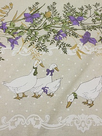 Брак(уценка) Полулен "Датский гусь по кайме" цв.фиолетовый, (на суровом), ш.1.5м, лен-30%, хл-70%