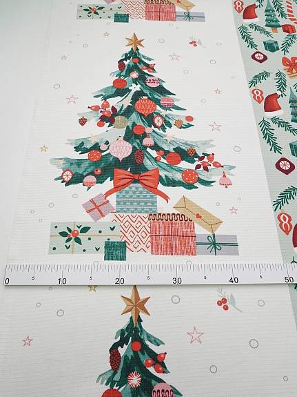 Вафельное полотно "Зимние гномы", ш.1.5м, хл-100%, 150гр/м.кв, раппорт 63см