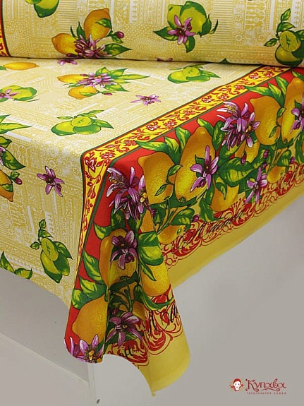 Рогожка "Сочные лимоны с каймой", ш.1.5м, хлопок-100%, 150гр/м.кв