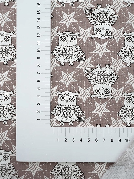 Бязь "Сириус-совы" цв.какао (комп), ш.1.5м, хлопок-100%, 138гр/м.кв