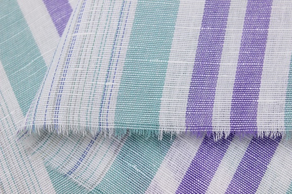 Полулен "Постельный меланж с узкой мятной/сиреневой полоской", ш.2.2м, лен-30%,хл-70%, 135гр/м.кв