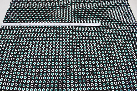 Штапель "Витро" цв.черный/нефритовый, ш.1.41м, вискоза-100%, 90гр/м.кв