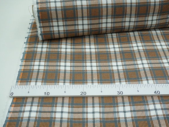 Фланель "Клетка" цв.орех/серый на белом, ш.1.5м, хлопок-100%, 150гр/м.кв