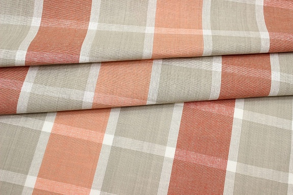 Холст полотенечный "Крупная клетка" цв.бежевый/лососевый/красный, ш.0.5м, лен-30%, хл-70%,140гр/м.кв
