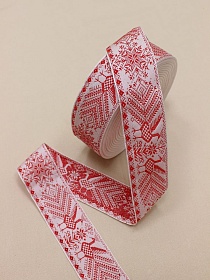 Жак.лента 51мм Красная Жар-птица на бело-розовом