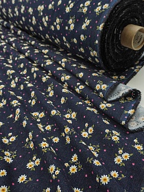 Микровельвет "Ромашки на чернильном в точку", ш.1.1м, хлопок -100%, 130гр/м.кв