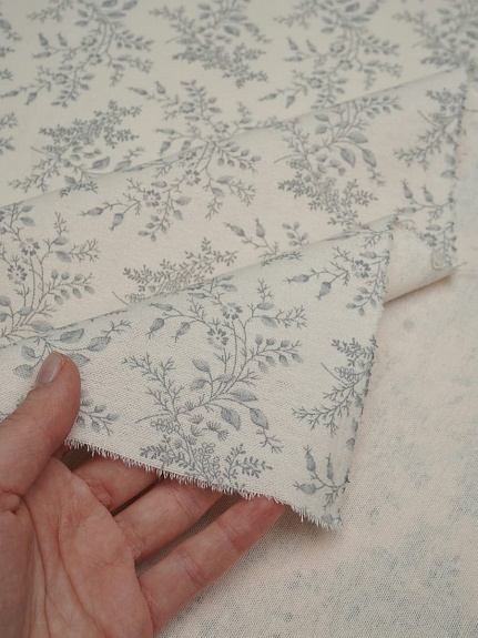 Мерный лоскут (ткань в отрезах) - Теплый хлопок "Осенние травы" цв.кремовый, ш.1.5м, хлопок-100%