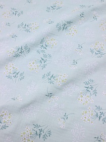 Муслин двухслойный с эф.жатости "Веточки ромашки" цв.бл.мятно-бирюзовый, ш.1.4м, хл-100%, 120гр/м.кв