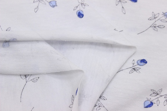 Трикотаж Кулир.гладь "Нежные голубые бутончики роз", ш.1.96м (0.98м*2, чулок), Карде, хл-100%