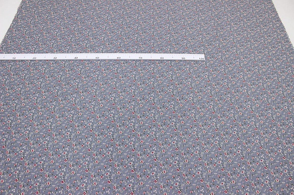 Плательный хлопок с микроворсом "Розочки на серо-синей дымке", ш.1.45м, хлопок-100%, 135гр/м.кв
