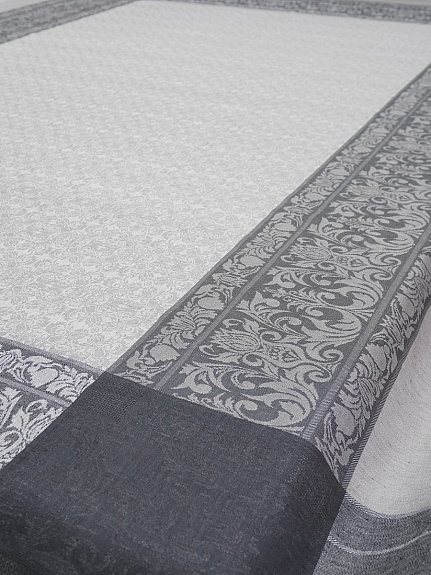 Крой скатерти жаккард "Цветочная арабеска" цв.серый, 1.90м*2.55м, лен-51%, хлопок-49%